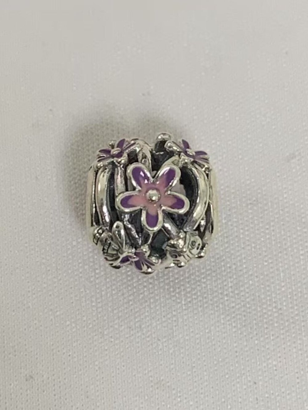 Openwork Purple Daisy Pandora Charm, S925 Silver Jewelry